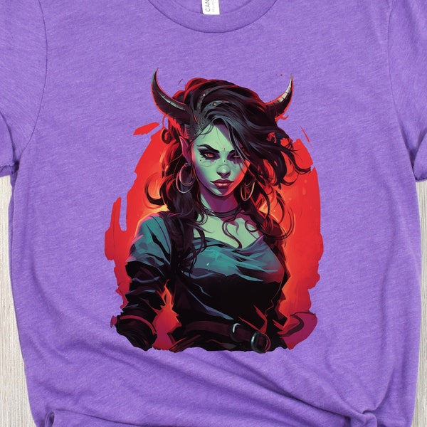 Female Tiefling Rogue Ranger Fighter Bard Monk Druid DnD Character Tshirt D&D Shirt Dungeons and Dragons Clothing D and D Player Gift