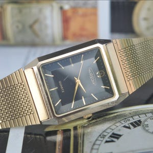 Vintage 90's Aureole Quartz Watch Faceted Crystal Swiss Movt Gold plated