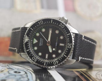 Reloj de cuarzo japonés Seiko Diver 6458-6000 con fecha y fecha para hombre, años 80
