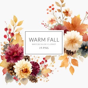 Fall Bouquets Clipart, Fall Flowers Clipart, Autumn Floral Clipart, Fall Wedding Clipart Watercolor, Fall Invitations, Beige Brown Flowers