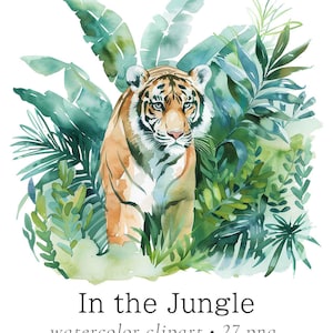 Imágenes prediseñadas de animales de la selva, imágenes prediseñadas para guardería, imágenes prediseñadas de animales de safari, acuarela de la selva, animales africanos, imágenes prediseñadas para baby shower, pegatinas de la selva