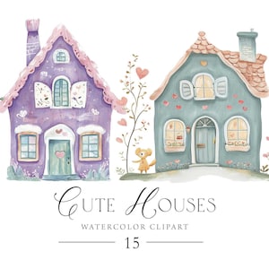 Clipart di case carine, Clipart di case ad acquerello, Piccole case, Clipart di vivai, Belle case, Case ad acquerello, Uso commerciale