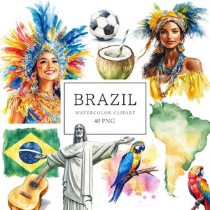 Brasilien Clipart Aquarell, Brasilien Reise Clipart, Karneval in Rio, Brasilien Aufkleber Illustrationen, Brasilien, Kommerzielle Nutzung