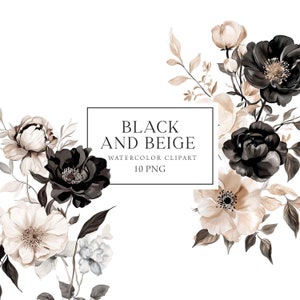 Neutral Blumen Clipart, schwarz beige Blumen Clipart, Neutral Blumensträuße Clipart, Boho Blumen Aquarell, Beige braune Blumen, Boho Floral