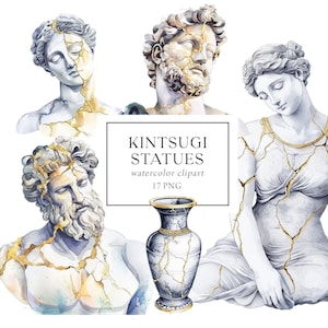 Clipart de statues antiques, Kintsugi, sculptures romaines, aquarelle de Statues, sculpture grecque romaine, usage Commercial, PNG