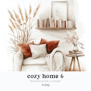 Clipart casa Boho acquerello, Clipart casa moderna, Casa scandinava, Clipart arredamento casa neutro, Commerciale, Adesivi per la casa, Scrapbooking