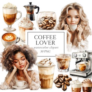 Clipart amateur de café, clipart café neutre, clipart barista cappuccino, aquarelle de boissons au café, usage Commercial