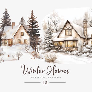 Winter Häuser Clipart, verschneite Winter Häuser, gemütliches Haus Clipart, Weihnachtsdorf Aquarell, kommerzielle Nutzung, PNG