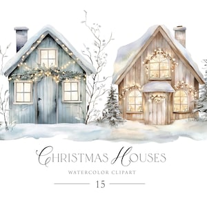 Imágenes prediseñadas de casas navideñas, acuarela de pueblo navideño, uso comercial, imágenes prediseñadas de casas navideñas, PNG, mercado navideño, ciudad navideña