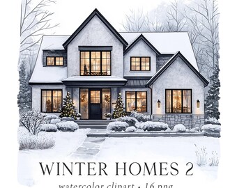 Winter Houses Clipart, Snowy Winter Homes, Cozy Home Clipart, Christmas Homes  Watercolor, Commercial Use, PNG