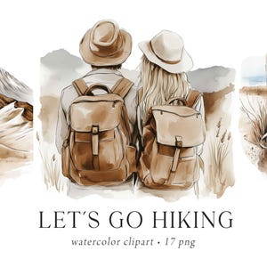 Aquarelle des cliparts randonnée, clipart aventure en montagne, clipart trekking, clipart camping, tente forêt de pins, paysage forestier