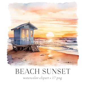Strand zonsondergang clipart, zeezicht clipart, exotisch eiland, kust clipart, tropisch strand, zeezicht landschap aquarel, stranduitnodiging