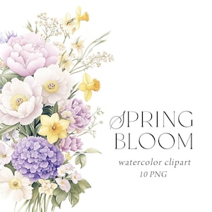 Clipart fleurs de printemps, Png de bouquets de printemps, Clipart fleurs sauvages de printemps pastel, faire-part de printemps, fleurs séchées, baby shower de printemps