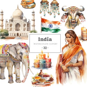 Indien Clipart Aquarell, Taj Mahal, indische Frau Clipart, Indien Illustrationen, Indien Aufkleber Scrapbooking, Reise Clipart Set