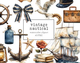 Nautical Clipart, Antique Vintage Nautical, Marine Clipart, Captain Sailor Clipart, Vintage Beach, Anchor Lighthouse, Commercial Use