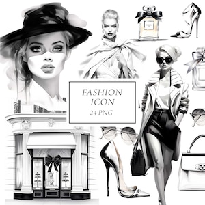 Imágenes Prediseñadas de moda, imágenes prediseñadas de glamour, imágenes prediseñadas de chicas elegantes, imágenes prediseñadas de mujeres de moda de acuarela, estilo chic, blanco negro, modelo de moda, F1