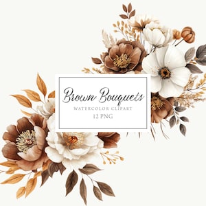 Bruine bloemen clipart, herfst boeketten clipart, terracotta bruin beige karamel, herfst bruidsboeketten aquarel, commercieel