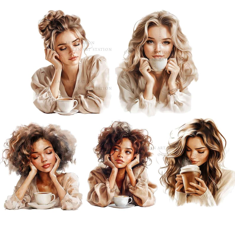 Kaffeälskare Clipart, Neutral Kaffe Clipart, Cappuccino Barista Clipart, Kaffedrycker Akvarell, Kommersiellt Bruk bild 3