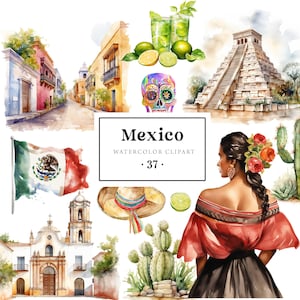 Acuarela de México, Clipart de Fiesta Mexicana, Cinco de Mayo, Pegatinas de México para Scrapbooking, Ilustraciones de Chicas Mexicanas en México