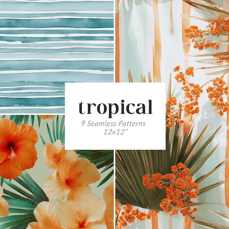 Tropical Patterns. Rectangular Tropical Seamless Patterns, Beach Patterns, Palm Leaf Backgrounds ...
