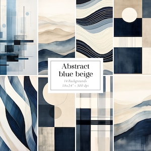 Carte digitali astratte blu navy, carte digitali geometriche blu, texture blu beige, sfondi geometrici, pacchetto di carte digitali astratte