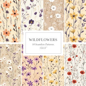 Naadloze patronen wilde bloemen, digitale papieren boho bloemen, wilde bloemen achtergronden, vintage papier pak wilde bloemen, patronen voor stof kinderkamer