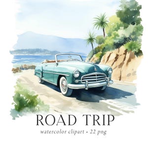 Road Trip Clipart, Travel Clipart Watercolor, Camping Clipart, Adventure Clipart, Vintage Travel, Road Trip Illustrations