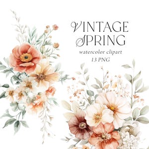 Boho lente clipart, lentebloemen, boho bloemen clipart, boho boeketten clipart, aquarel boeketten, boho bruiloft bloemen png