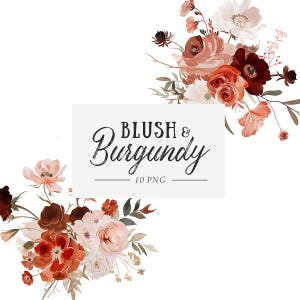 Clipart floral automne, Clipart bouquets Bordeaux, Clipart floral automne, aquarelle de fleurs automne bohème, faire-part automne, fleurs marron beige
