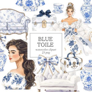 Clipart toile bleue, chinoiserie mode, clipart Français toile de Jouy, autocollants toile bleue, clipart toile vintage