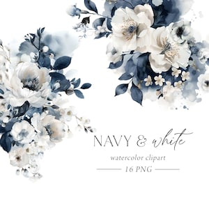 Marineblaue Blumen Clipart, Marine Blumensträuße, Marine Hochzeitssträuße, kommerzielle Nutzung, Blaue und Weiße Blumen Png, Hochzeit Clipart