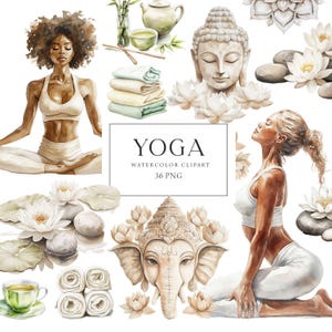 Clipart Yoga Acquerello, Amante dello Yoga Neutro, Meditazione Cura di sé, Clipart Fitness Benessere, Ragazze Yoga, Adesivi per Planner, Scrapbooking