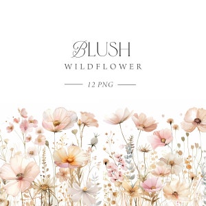 Clipart de flores silvestres rosa, buquês de aquarela de flores silvestres blush, buquês de flores rosa, uso comercial, flores secas, chá de bebê de flores silvestres