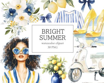 Mediterranean Clipart, Summer Vacation Clipart, Lemon Clipart, Italy Greece Clipart, Summer Fashion Clipart, Travel Clipart Png
