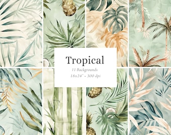 Tropical Digital Papers, Tropical Patterns, Safari Patterns, Palm Leaf Backgrounds, Tropical Fabric, Tropical Textile Design