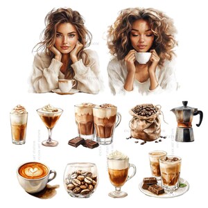 Kaffeälskare Clipart, Neutral Kaffe Clipart, Cappuccino Barista Clipart, Kaffedrycker Akvarell, Kommersiellt Bruk bild 2