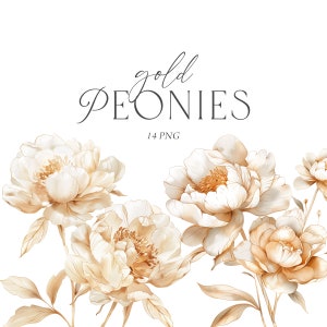 Gold Pfingstrosen Clipart, Clipart Gold Blumen, Pfingstrosen Blumensträuße, kommerzielle Nutzung, Clipart Goldhochzeit, Einladung Goldhochzeit, Planer Aufkleber