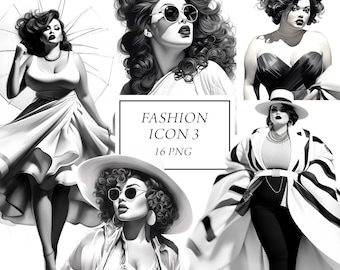 Plus Size Girl Clipart, Curvy Girl Clipart, Plus Size Model Model Clipart, Plus Size Fashion, Elegant Chic Women, Black  White Png, F1