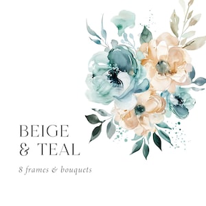 Teal bloemen clipart, groenblauw boeketten png, turquoise bloemen clipart, groenblauw huwelijksuitnodiging, beige blauw, groenblauw baby shower clipart