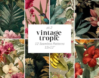 Vintage tropiska sömlösa mönster, palmbladsbakgrunder, djungelmönster, tropiskt tyg, textildesign, tropiska digitala papper