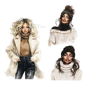 Fall Fashion Clipart, Neutral Fall Girl Clipart, Cozy Fall Watercolor, Autumn Fashion Clipart, Winter Fashion Clipart, Fall Outfit image 6