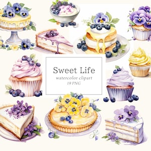 Desserts Clipart Aquarell, Cupcakes Clipart, Gebäck Clipart, Patisserie Süßwaren, Kuchen, Kommerziell, Kochen Clipart, Florale Kuchen, Foodie