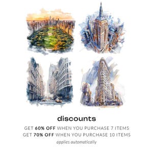 New York Clipart Watercolor, NYC Clipart, New York Buildings, Brooklyn Bridge Manhattan, Scrapbooking, New York Illustrations, USA Clipart image 3