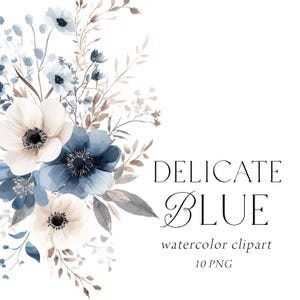 Clipart fleurs sauvages bleus, Clipart floral bleu poussiéreux, aquarelle des cliparts fleurs sauvages, commercial de bouquets de fleurs, fleurs séchées, fleurs bleues