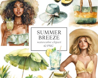 Summer Vacation Clipart, Pool Party Clipart, Beach Girls Clipart, Summer Fashion Clipart, Exotic Beach Holidays, Beach Tropical Girls, Png