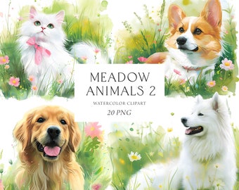 Cats and Dogs Clipart Watercolor, Dog Lover Clipart, Pets Clipart, Cats Clipart Bundle, Spring Animals, Pet Lover Clipart, Commercial Use