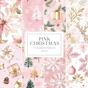 Motivi natalizi rosa, carte digitali natalizie pastello, motivi natalizi rosa cipria senza soluzione di continuità, carte digitali festive per le feste, commerciali