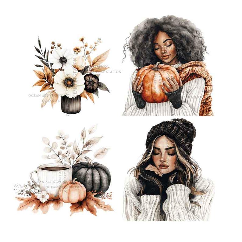 Fall Fashion Clipart, Neutral Fall Girl Clipart, Cozy Fall Watercolor, Autumn Fashion Clipart, Winter Fashion Clipart, Fall Outfit image 4