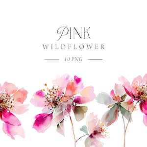 Clipart de flores silvestres rosa, buquês de aquarela de flores silvestres rosa, buquês de flores rosa, uso comercial, flores secas, chá de bebê de flores silvestres