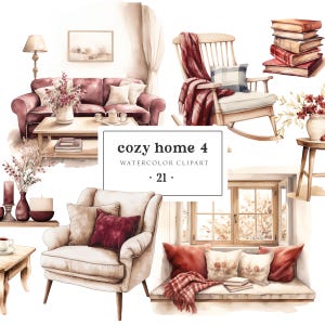 Accogliente casa Clipart acquerello, Clipart casa autunnale, Casa Borgogna, Clipart casa Boho, Clipart decorazioni per la casa, Uso commerciale, Adesivi, Scrapbook